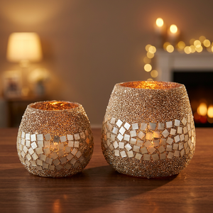 Support et bougeoir en verre artisanal Sonnet Decor Modèle 2050 avec impression numérique couleur pour décoration intérieure et bougies votives de Noël - Product Image 2