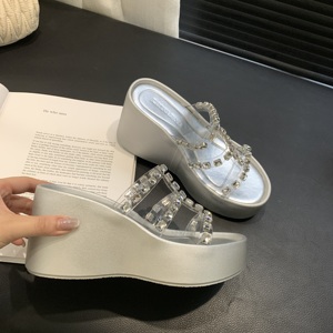2024 Summer New Fashion All-match Outdoor Wedge Thick Bottom Rhinestone <b>Sandals</b> Pu Women's Shoes - Product Image 6