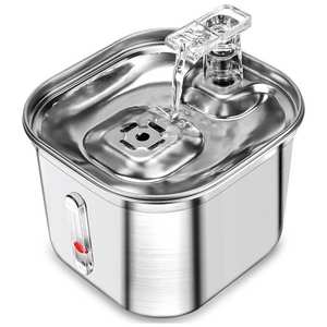 Fontaine à eau pour animaux de compagnie en acier inoxydable, design carré pour chiens et chats, bol amovible avec système de débit automatique, couleur argent - Product Image 1