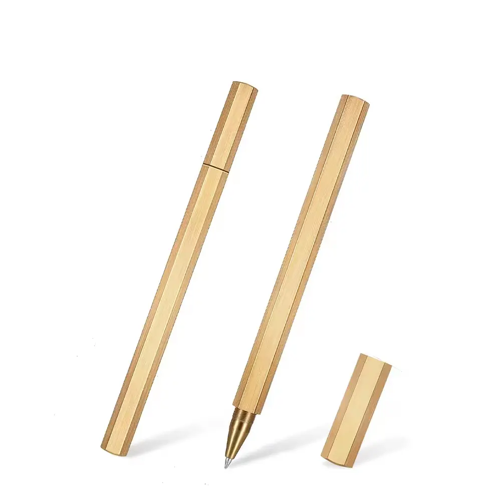 Stylo à bille métallique en laiton hexagonal stylo à bille à rouleau d'écriture en douceur pour stylo Signature cadeau