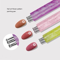 1 pièce Stylo de nail art en forme de fleur en cristal, Pinceaux à ongles en acrylique, Outils de stylo-pinceau pour dessin et sculpture de pétales en gel DIY