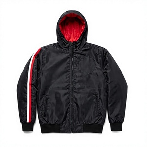 Veste coupe-vent réversible 2-en-1, bomber à capuche unisexe, légère, zippée, streetwear, rouge et noir, doublure en coton, broderie sur le devant - Product Image 3