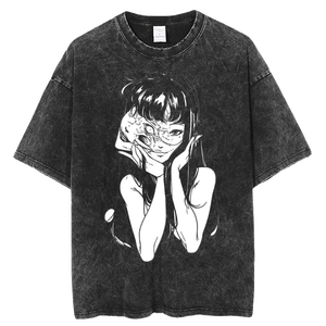 Camiseta de Manga Corta para Hombre, Estilo Retro, Desgastada, con Estampado de Dibujos Animados de <span class=keywords><strong>Tomie</strong></span> <span class=keywords><strong>Junji</strong></span> <span class=keywords><strong>Ito</strong></span>, Moderna, Hip Hop, Transpirable, 100% Algodón, Holgada - Product Image 5