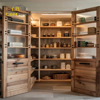 Armoires de garde-manger CBMmart pour la rénovation de maisons de style campagnard, avec fenêtre en verre, grain de bois laqué, armoires de rangement pour garde-manger de cuisine