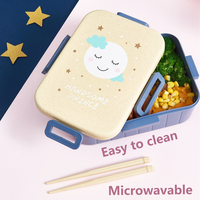 Lonchera Portátil de Plástico Ecológica con Diseño de Dibujos Animados, Conservación de Frescura para Estudiantes, Lonchera Bento de 2 Compartimentos