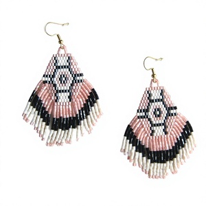New Best Quality Pink Black White Beaded Tassel Drop Earrings Stylish Design Women's Gold Plated Hook Party Jewelry for Woman - Product Image 1