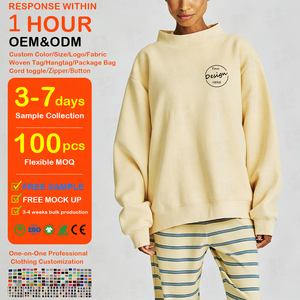 Sweat-shirt à capuche pour femme en molleton de coton, col montant, grande taille, coupe oversize, avec logo brodé, personnalisable, vente en gros - Product Image 1