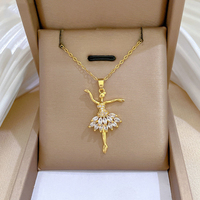 Kalung Wanita Baja Anti Karat Lapis PVD Tahan Air Grosir, Liontin Pohon Kehidupan, Zirkon, Hati, Bulan, Berlapis Emas 18K