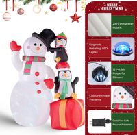 Bonhomme de neige gonflable de Noël de 6 pieds avec pingouins, bonhomme de neige gonflable de Noël avec chapeau magique et lumières LED rotatives pour décoration