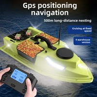 Perahu Umpan GPS Otomatis Kembali Sendiri 4-Kompartemen Jangkauan Kontrol 600m Kapasitas Muatan 2kg 99 Titik GPS Kecepatan Maks 2.5km/jam Remote Fish