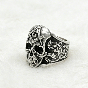 Bagues en acier inoxydable fin, style Viking Gothique, avec incrustation de crâne vintage argenté, pour usage quotidien, idéales comme cadeaux unisexes pour hommes, vente en gros - Product Image 3