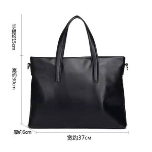 Laualsten Men's Genuine <b>Leather</b> <b>Briefcase</b> Large Capacity Business Shoulder Bag Black Solid Color Cowhide Handbag - Product Image 4