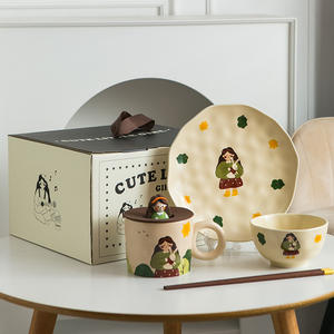 Ensemble <span class=keywords><strong>de</strong></span> <span class=keywords><strong>vaisselle</strong></span> en céramique motif fille rétro boîte-cadeau assiette bol <span class=keywords><strong>de</strong></span> 4.5 pouces avec baguettes <span class=keywords><strong>de</strong></span> bol <span class=keywords><strong>de</strong></span> ménage <span class=keywords><strong>pour</strong></span> couple <span class=keywords><strong>personnes</strong></span> utilisation - Product Image 2