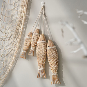 Ornement mural en bois de pin méditerranéen en forme de poisson, multi-pièces, décoration intérieure - Product Image 2