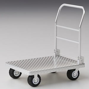 Chariot à main à plateau plat en acier, quatre roues, pliable, usage industriel intensif, couleur argent - Product Image 2