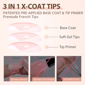 Dicas de revestimento Premade Dicas francesas Gel X Nails Press On Long Caixão Unhas postiças Dicas francesas Press On Nails Fornecedor para Diy