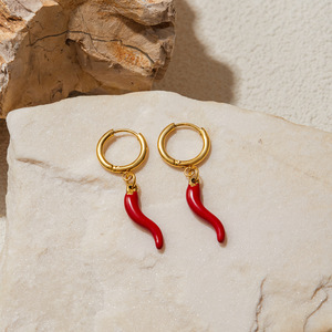 <b>Red</b> Chili Drop <b>Earrings</b> 18K Gold Stainless Steel Women's Everyday Wear Fashion Jewelry - Product Image 3