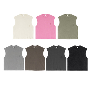 2025 été 100% coton débardeur unisexe en détresse sans manches découpe Streetwear - Product Image 2