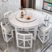 Ensemble de table et chaises de salle à manger en bois massif avec plateau en marbre rond, design moderne et luxueux, 6 à 8 places, meubles de salle à manger et de cuisine, designs gain de place