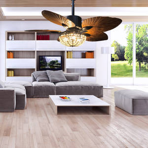 Zeal Lighting Design Lustre américain de style moderne Ventilateur de plafond rétro à feuilles de fleurs avec lumière LED Corps en métal noir - Product Image 5