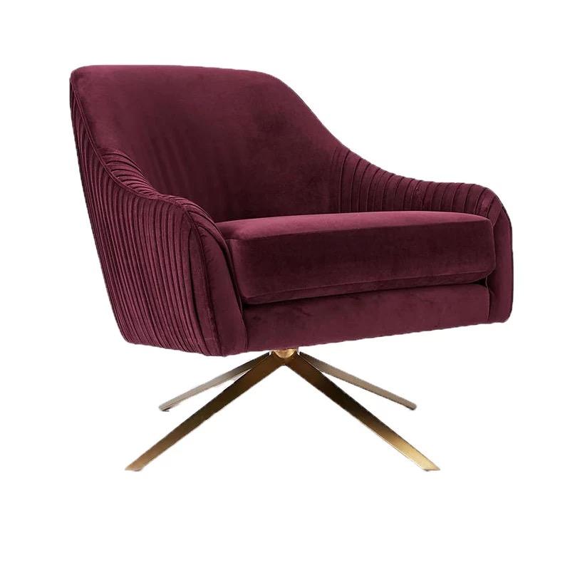 Rotatable Leisure Place Metal Leg Rocking Chair Scandinavian Modern Lounge  Chair Center Living Room Furniture Sofa Velvet Chair