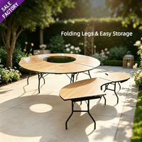Table pliante en bois à pieds repliables pour banquets, mobilier d'extérieur moderne pour hôtels, facile à ranger, idéale pour mariages et événements (vente en gros)