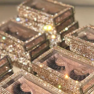 Vente en gros 3d faux cils de vison 25mm couleur de vison vendeur de cils boîtes de cils personnalisées diamant en or rose avec logo