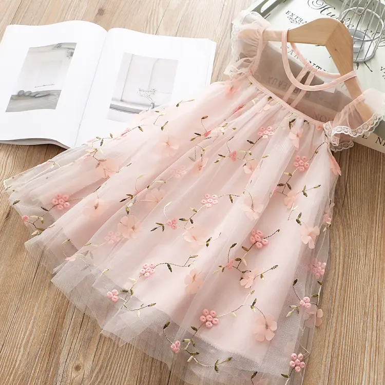 2022 summer children's embroidered three-dimensional flower lace mesh dress Korean style foreign girl baby princess dress
