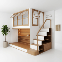 Unidad de Dormitorio Multifuncional Tipo Loft, Literas de Madera Personalizadas, Proyecto de Alojamiento, Combinación de Armario y Guardarropa