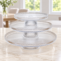 Présentoir à gâteau en verre côtelé transparent en gros, assiette à gâteau sur pied 21cm 27cm 31cm, plateau de service à dessert sur piédestal pour mariage et fête