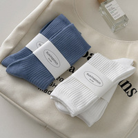 Chaussettes mi-mollet amples rayées contrastées pour femme, absorbantes, avec étiquette en tissu au talon, collection Printemps/Automne