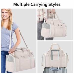 Sac de transport pour animaux de compagnie en cuir de qualité supérieure avec design approuvé par les compagnies aériennes, dessus extensible et maille respirante pour des voyages confortables des petits animaux - Product Image 5