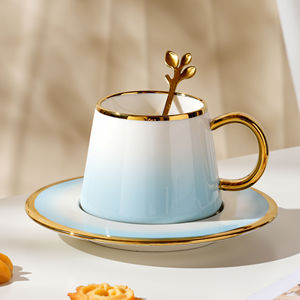 Vintage Style Glaze Fancy Gift Golden Luxury Tea Cup <b>Sets</b> Gradient Color <b>Mug</b> Coffee Cup <b>Set</b> With Saucer - Product Image 2