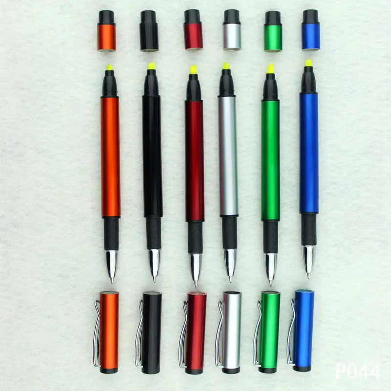 2 in 1 plastik tükenmez kalem ile vurgulayıcı ile özel renkler ve özel Logo