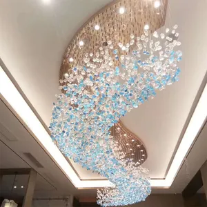 사용자 정의 호텔 유리 장식 돌 천장 Led 빛 독특한 디자인 대형 모래 테이블 펜던트 램프 대형 유리 샹들리에