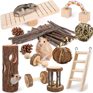 11-15 Sets Amazon Hot Sale Wooden Pet Toy Hamster Parrot Toys Set Molar Teeth Small Pet Toys