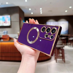 Ốp Lưng Điện Thoại Mềm Màu Tím Đậm Mạ Điện Vàng Sang Trọng TPU Mới Nhất 2023 Có Nam Châm Cho Samsung Galaxy S23 Ultra S22U - Product Image 2