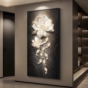Modern Floral Decorative Painting Oil <b>Canvas</b> Aluminum <b>Frame</b> Realistic Entryway Wall Art - Product Image 4