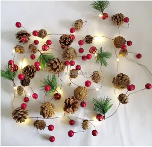 Amazon Hot selling Holiday Christmas Copper LED with Pinecone Ring red fruit Garden Graduation Party Lighting 20LED