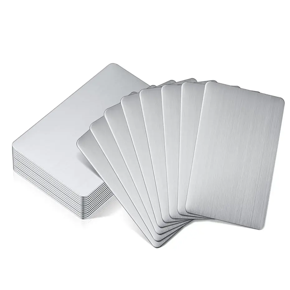 사용자 정의 50 PCS 알루미늄 스테인레스 스틸 플레이트 0.21mm/0.45mm 두께 빈 VIP 신용 카드 레이저 조각 금속 명함
