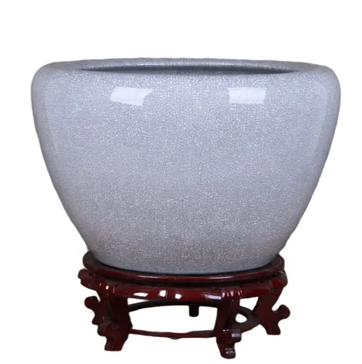 Pot Tanaman Antik Bagian Terbuka Retak, Mangkuk Ikan Mas Feng Shui, Keramik Silinder Luar Ruangan Vertikal