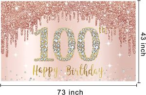 Bannière Joyeux 100e <span class=keywords><strong>Anniversaire</strong></span> Rose Doré en Polyester, Accessoires de Photobooth, Décorations de Fête pour Femmes et Rentrée Scolaire - Product Image 2