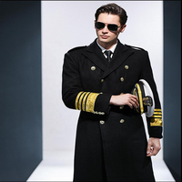 Vente en gros Manteau veste noir à manches longues pour hommes Manteau uniforme d'hiver pour les compagnies aériennes