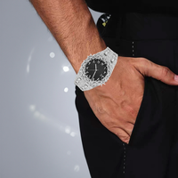 Montre-bracelet de luxe pour homme PIN TIME PT106, style affaires, entièrement sertie de zircons, mouvement à quartz, bracelet maille, étanche, avec date, style tendance