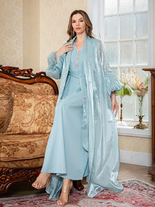 Nouvelles Abayas 2026 de Dubaï et d'Arabie Saoudite, modestes, islamiques, pour Ramadan, Aïd, printemps et été, avec manches à volants, 2 ensembles, en polyester <span class=keywords><strong>l</strong></span>éger - Product Image 1