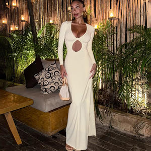 2025 autunno <span class=keywords><strong>Sexy</strong></span> abito <span class=keywords><strong>scollato</strong></span> <span class=keywords><strong>scollato</strong></span> per festa serale a manica lunga Modulare alta Casual abito lungo - Product Image 1