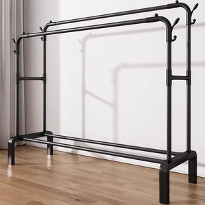 Organisateur métallique pour la maison, déplacement libre, double barre, séchoir à linge portable, support à vêtements et à chaussures avec étagère et roulettes - Product Image 2