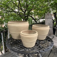 Set Pot Bunga Fiber Cement Klasik untuk Taman Luar Ruangan, Ramah Lingkungan, Gaya Rustic, Warna Hitam/Putih/Abu-abu, Bentuk Bulat