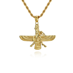 Vintage Persian Faravahar Necklace, Zoroastrian Niche Cultural Jewelry, Faravahar Sweater <b>Chain</b> Pendant - Product Image 5