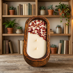 Large Wooden Round <b>Soy</b> Wax Handmade Modern Art <b>Candle</b> with Dried Rose Petals 60 Hours Burning Time Christmas Home Decoration - Product Image 3